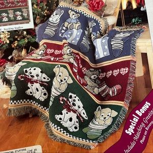 VTG Triple Woven Throw Blanket Stocking stuffers Made In USA Dogs Teddy Bears